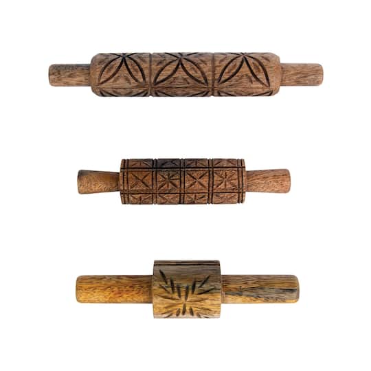 Hello Honey® Natural Hand-Carved Mango Wood Rolling Pin Set